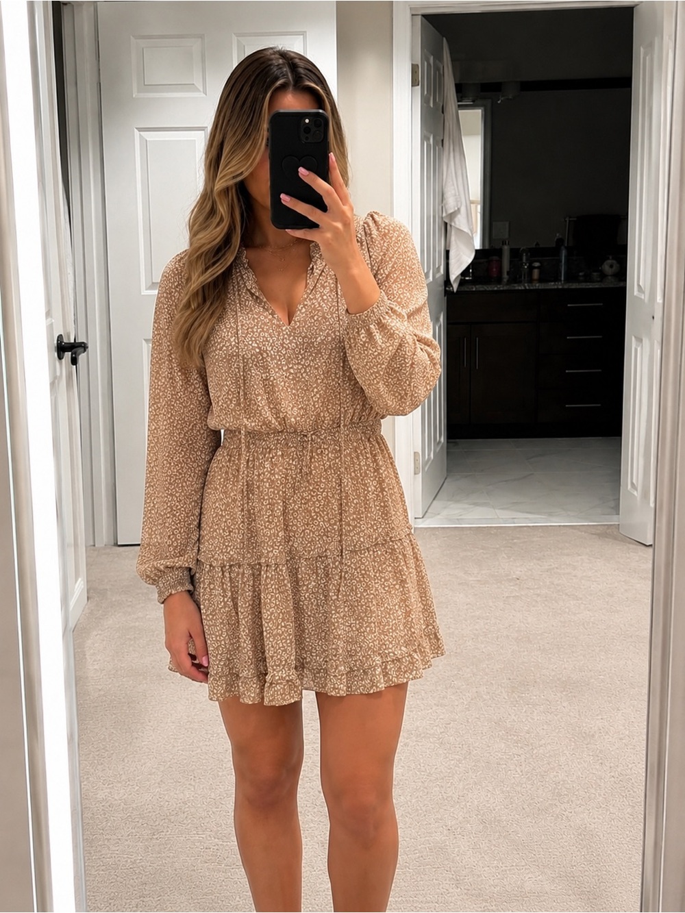 Target Beige Floral Ruffle Tiered Mini Dress